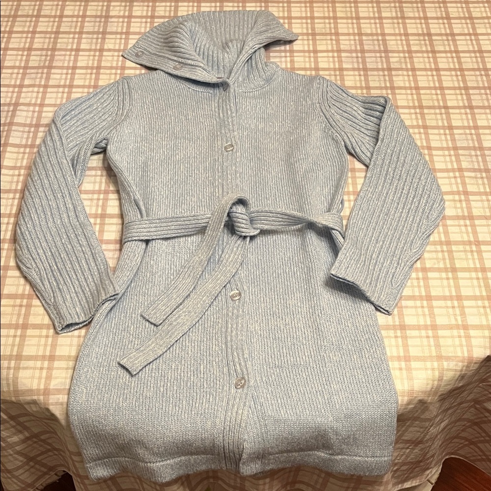 Kids Light Blue Knit Cardigan Dress with Belt